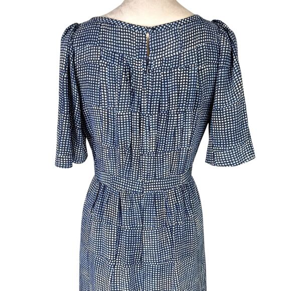 Banana Republic 100% Silk Blue Geometric Print Short Sleeve Mini Sheath Dress - Picture 7 of 11